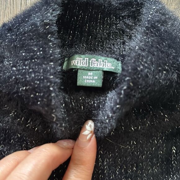 Wild fable Women's Mock Turtleneck Fuzzy Pullover Sweater - Wild Fable Black M - Picture 2 of 4